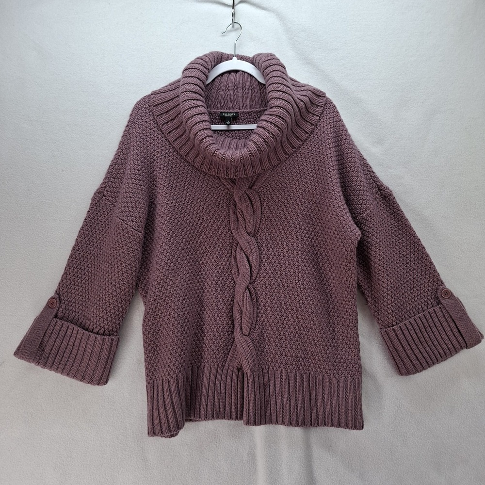 Talbots‎ Purple Wool Alpaca Blend Chunky Cable Knit Cowl Neck Slouchy Sweater XL